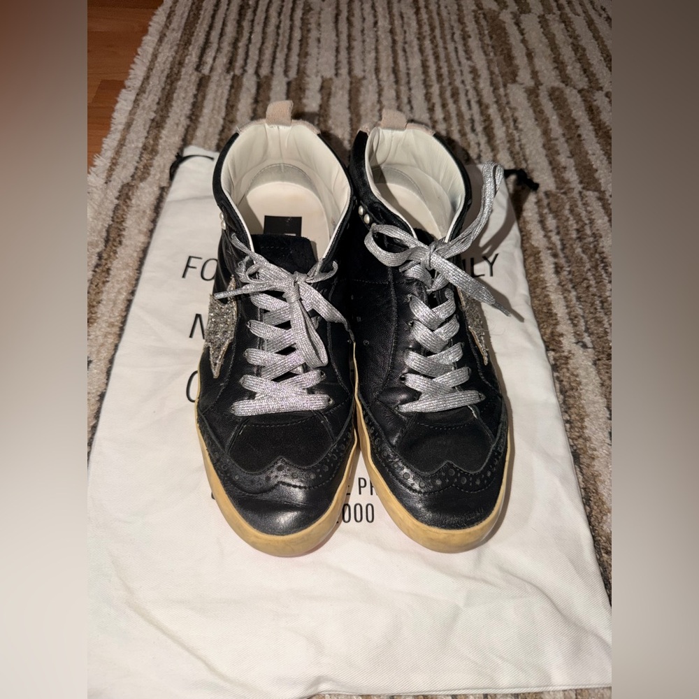Golden Goose Midstar Black Sneakers with Silver Accents